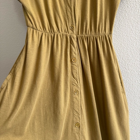 Pact Fennel The Portside Organic Cotton Linen Front Button Dress V Neck - Picture 7 of 15